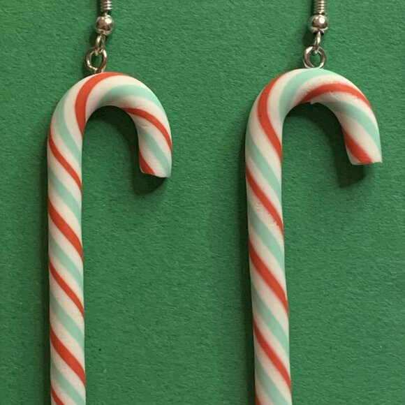 Candy Cane Earring, Christmas Earring, Funny Food Earring, Holiday Earring - Picture 1 of 4